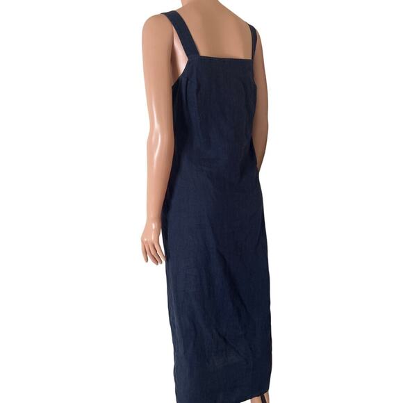 Spencer Tylar midi dress navy blue 100% Linen button up pockets SZ SM -flawed - Picture 3 of 11